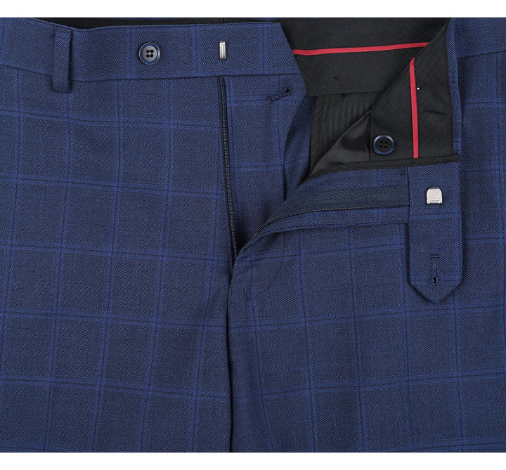Cheap Suit - Mens Two Button Slim Fit Two Piece Suit In Indigo Blue Windowpane Plaid - 38 Short Jacket+32 Waist Adjustable 28to34)(Height: 5 4 to5 7 )(Neck 15-16.5)S-M)