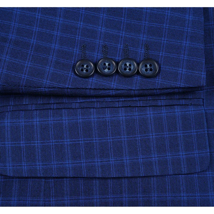 Cheap Suit - Mens Two Button Classic Fit Two Piece Suit In Blue Windowpane Check - 38 Short Jacket+32 Waist Adjustable 28to34)(Height: 5 4 to5 7 )(Neck 15-16.5)S-M)