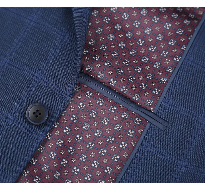 Cheap Suit - Mens Two Button Slim Fit Two Piece Suit In Indigo Blue Windowpane Plaid - 38 Short Jacket+32 Waist Adjustable 28to34)(Height: 5 4 to5 7 )(Neck 15-16.5)S-M)