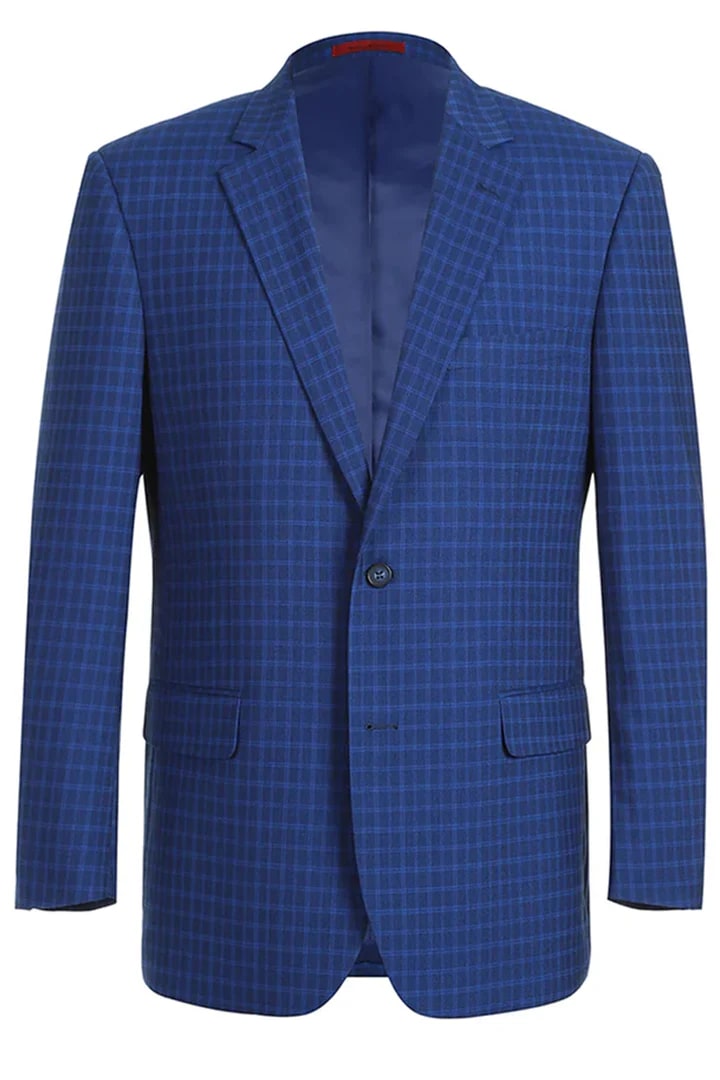Cheap Suit - Mens Two Button Classic Fit Two Piece Suit In Blue Windowpane Check - 38 Short Jacket+32 Waist Adjustable 28to34)(Height: 5 4 to5 7 )(Neck 15-16.5)S-M)