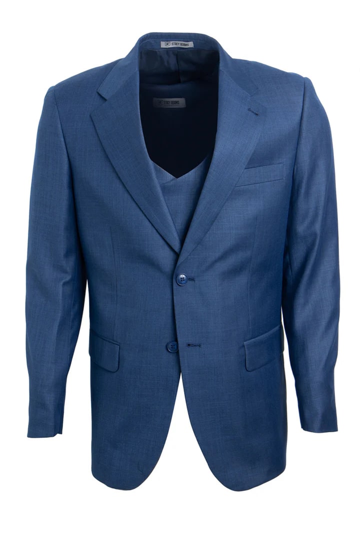 Cheap priced Suit - Men's Two Button Vested Stacy Adams Sharkskin Blue Suit - 38 Short Jacket+32 Waist Adjustable 28to34)(Height: 5 4 to5 7 )(Neck  15-16.5)S-M)