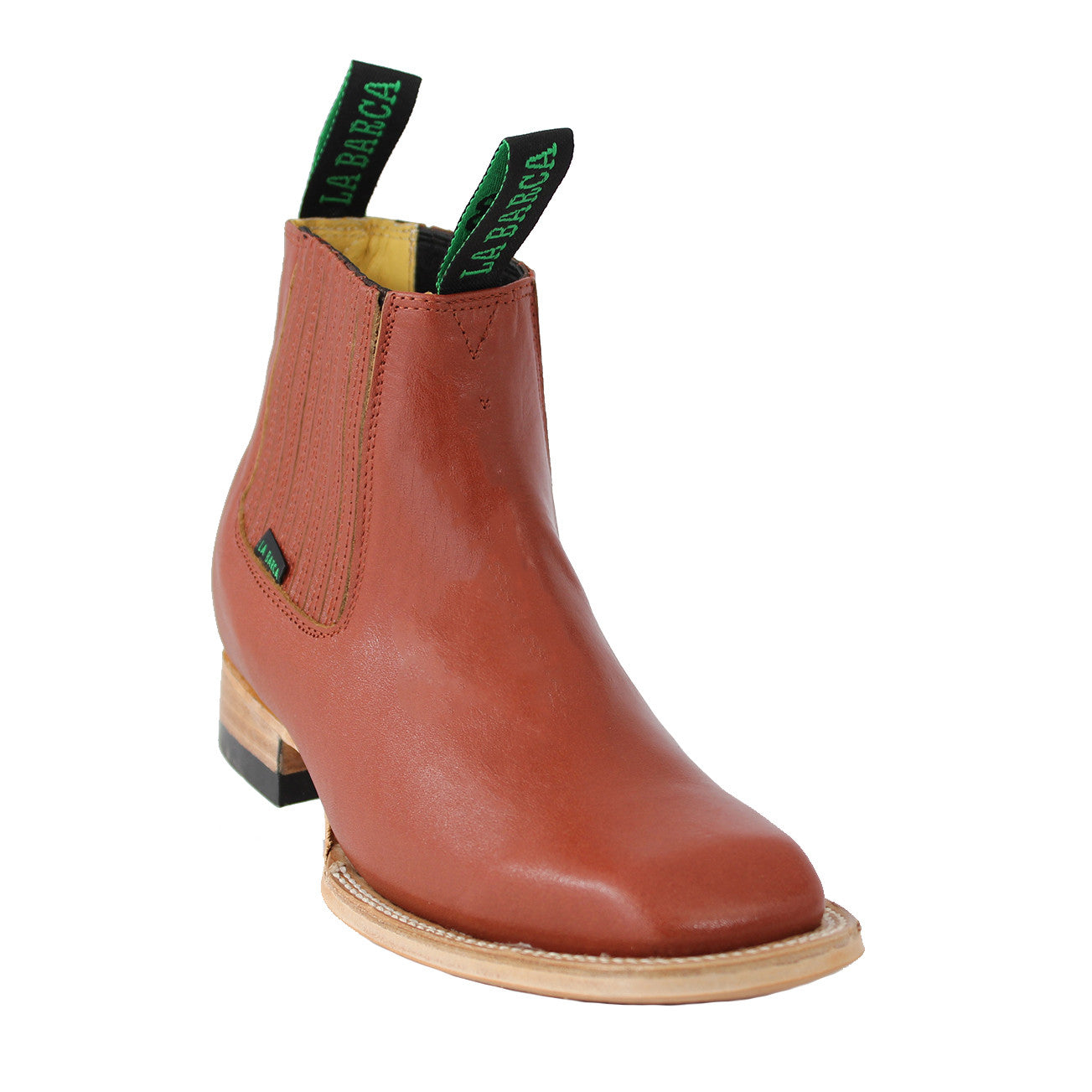 Mens Square Toe Ankle Boots - Cognac