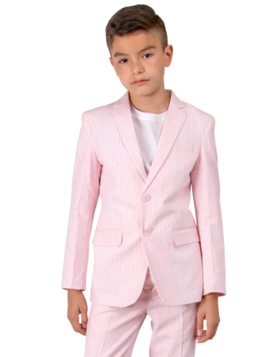 Kentucky Derby Seersucker Suits For Men - Big and Tall Seersucker Suit Boys Designer 2 Button Summer Seersucker Wedding Suit in Pink