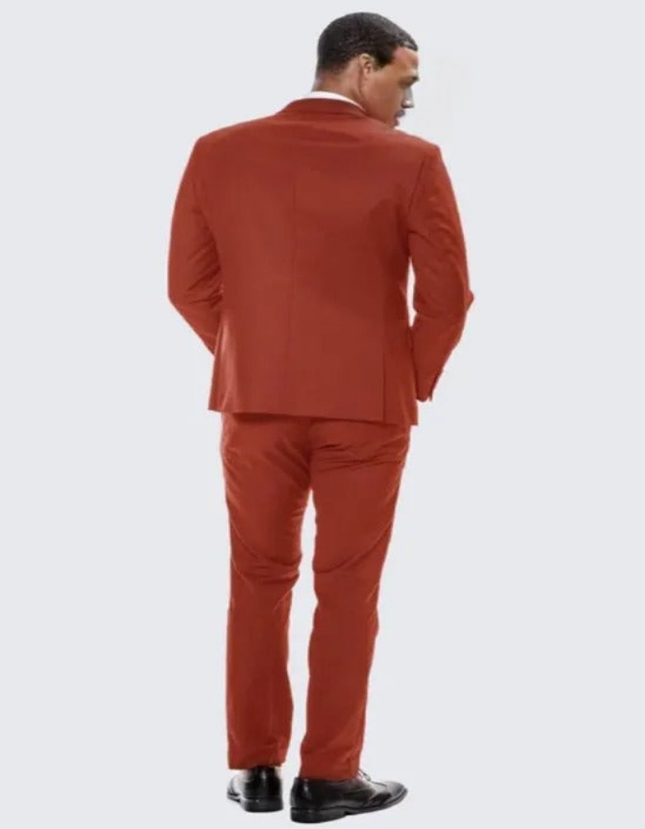 Brick Red Skinny Fit Suit Three Piece Set - Wedding - Prom 2025 - Coat Size 38