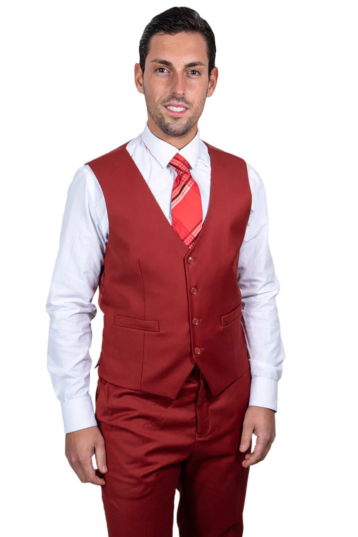 Cheap priced Suit- Men's Two Button Vested Stacy Adams Basic Brick Suit - 38 Short Jacket+32 Waist Adjustable 28to34)(Height: 5 4 to5 7 )(Neck  15-16.5)S-M)