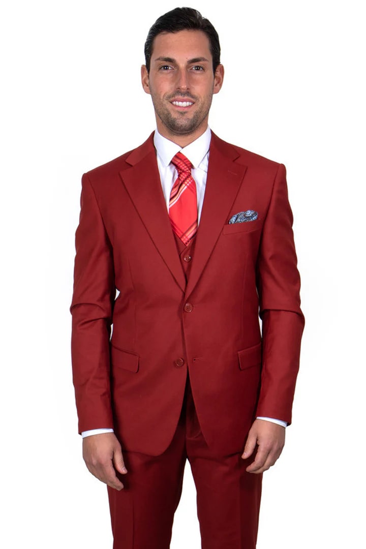 Cheap priced Suit- Men's Two Button Vested Stacy Adams Basic Brick Suit - 38 Short Jacket+32 Waist Adjustable 28to34)(Height: 5 4 to5 7 )(Neck  15-16.5)S-M)