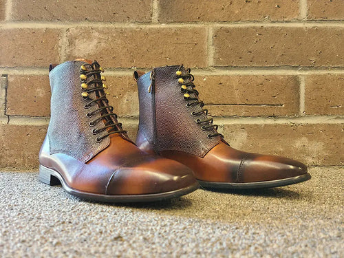 Carrucci Brogue Cap Toe Leather Boot