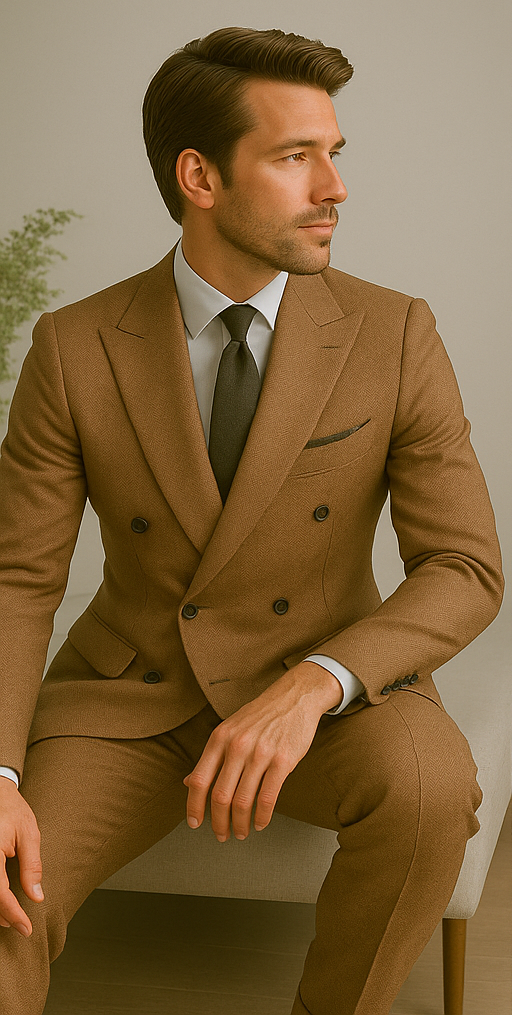 Wool Suit - Italian Made Business Suit by Statement Men's 100% Wool 2 Piece Double Breasted Suit - Subtle Windowpane - 38R