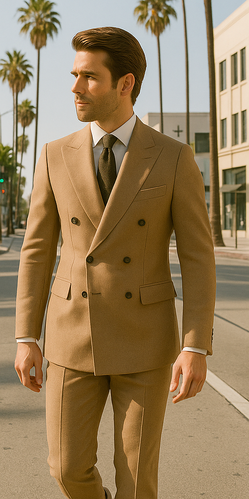 Wool Suit - Italian Made Business Suit by Statement Men's 100% Wool 2 Piece Double Breasted Suit - Subtle Windowpane - 38R