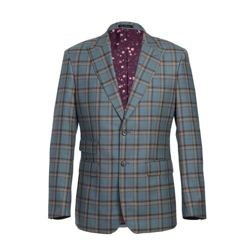 English Laundry Suits Designer Brand - Wool Stretch Double Breasted Slim Fit Blue Grey and Bronze Suit By English Laundry