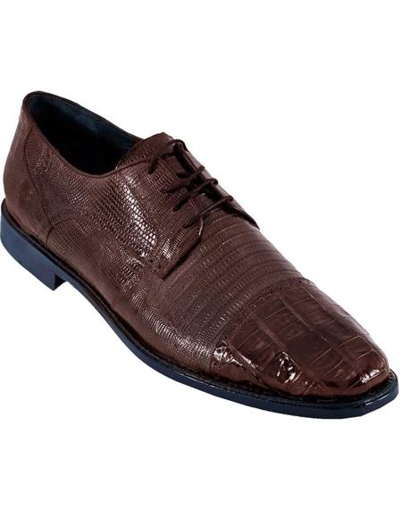 Brown Dress Shoe BROWN Genuine Caiman Crocodile With Lizard Dress Oxford Los Altos Shoes - 7.5 Standard / D / Medium