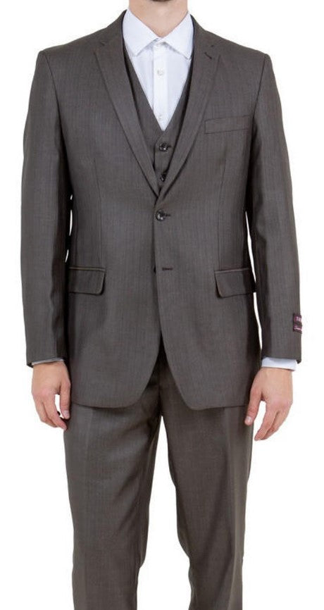 Men'S One Button Classic Three Piece Sharkskin Suit With Solid Black Satin Shawl Collar Gray main image 1