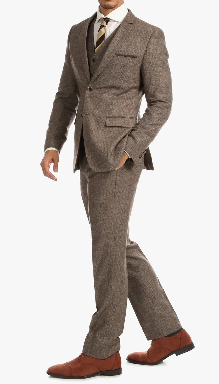 1920's Men's Clothing - Tweed Suit - Herringbone 1920s Mens Suit - Vintage Brown Suit - 38 Short Jacket+32 Waist Adjustable 28to34)(Height: 5 4 to5 7 )(Neck 15-16.5)S-M)