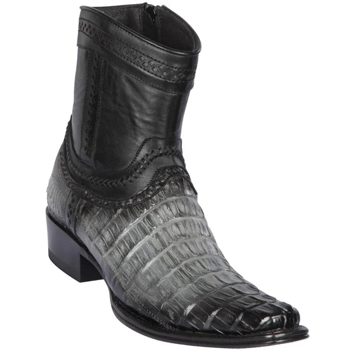 Los Altos Boots - Mens Dress Cowboy Boot - Low Priced Ankle Caiman Tail Boots- in Grey - 6