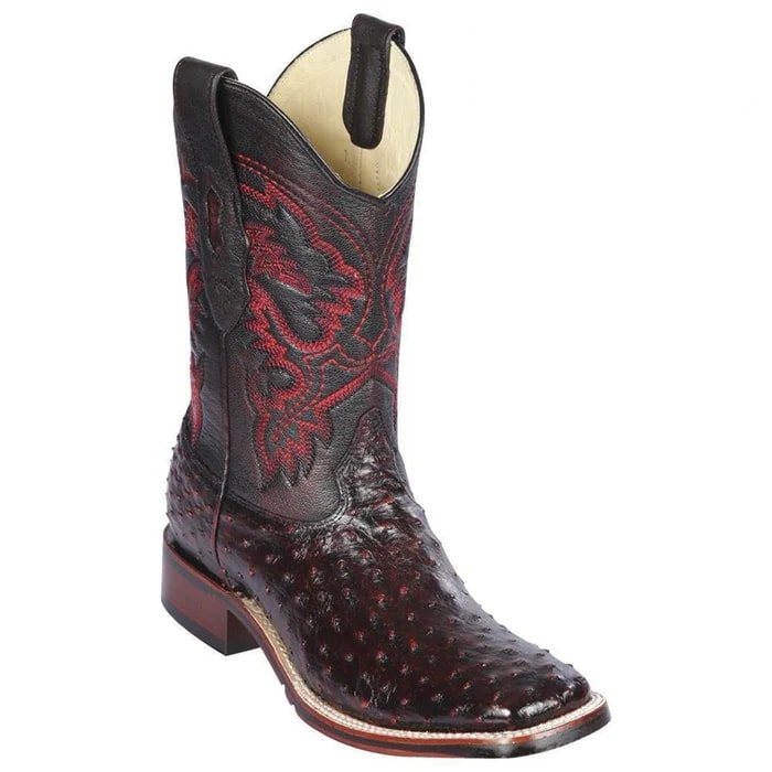 Los Altos Boots - Mens Dress Cowboy Boot - Low Priced  Black Cherry Ostrich Square Toe Western Boots- in Black Cherry - 6