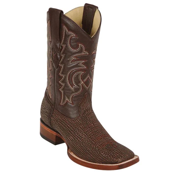 Los Altos Boots - Mens Dress Cowboy Boot - Low Priced Shark Skin Boots- in Brown - 6