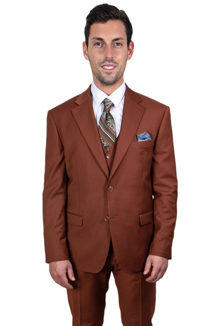 Cheap priced Suit - Men's Two Button Vested Stacy Adams Basic Brown Suit - 38 Short Jacket+32 Waist Adjustable 28to34)(Height: 5 4 to5 7 )(Neck  15-16.5)S-M)