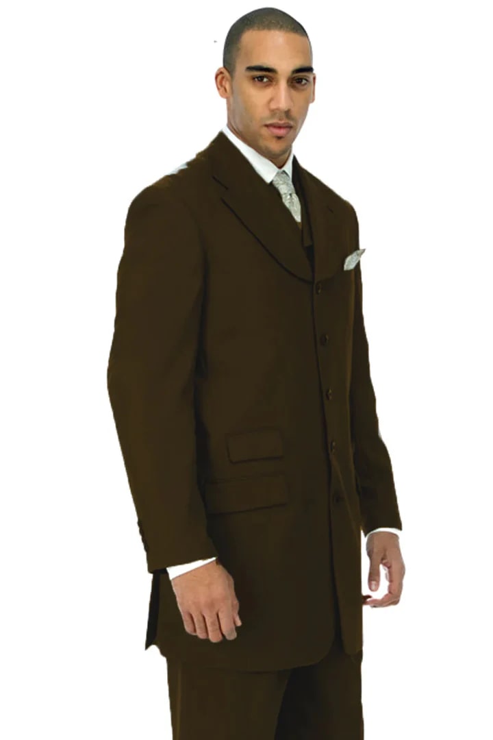 Cheap Priced Suit - Mens Long Fashion Vested Church Zoot Brown Suit