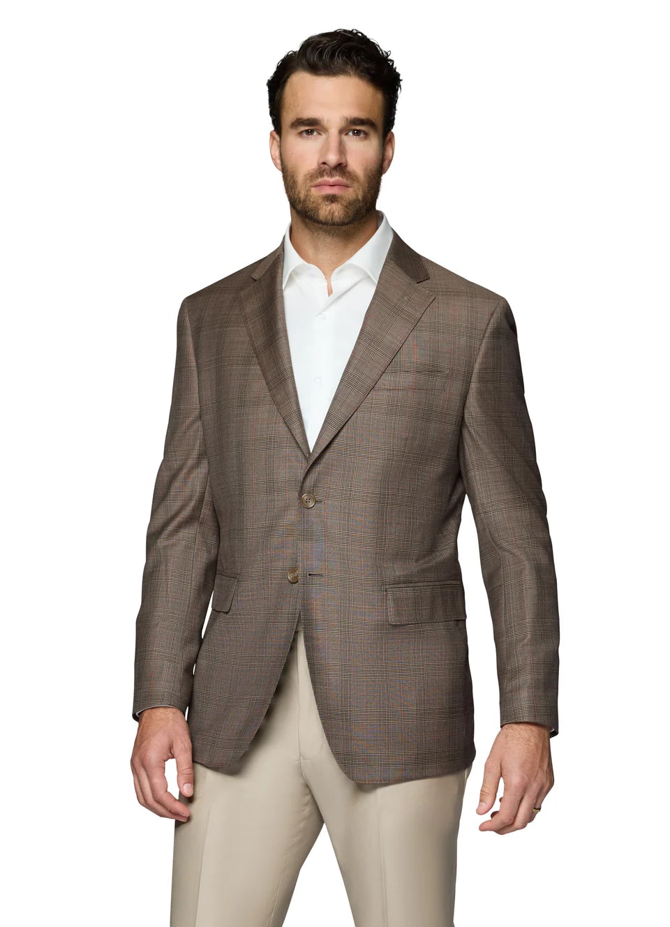 Brown Plaid Modern Fit Wool Sport Coat - 62 Regular