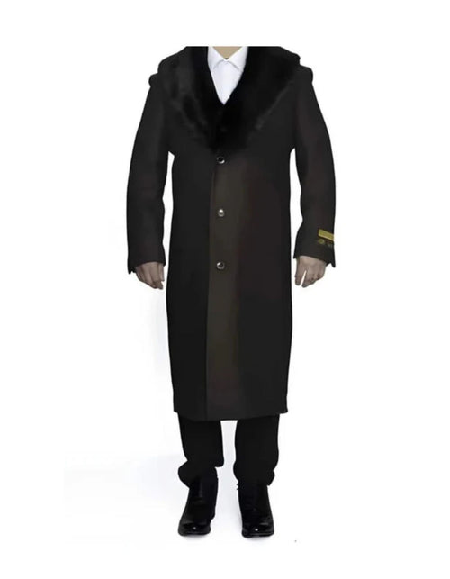 Brown Removable Fur Collar Ankle length Wool Top Coat/Overcoat | Winter men's Topcoat Sale