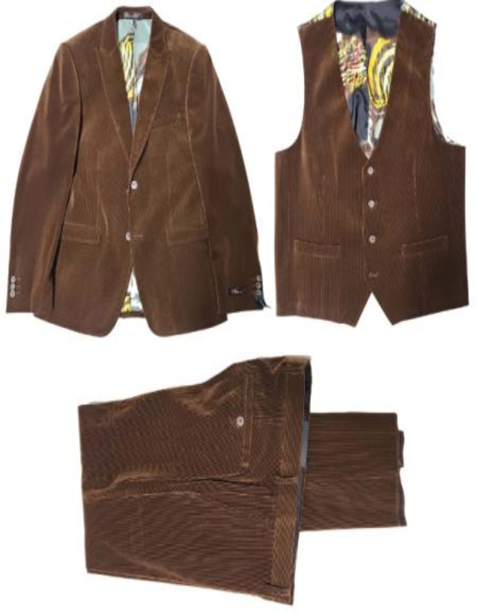 Mens Brown Slim Fit Corduroy 3pc Suit - Coat Size 38