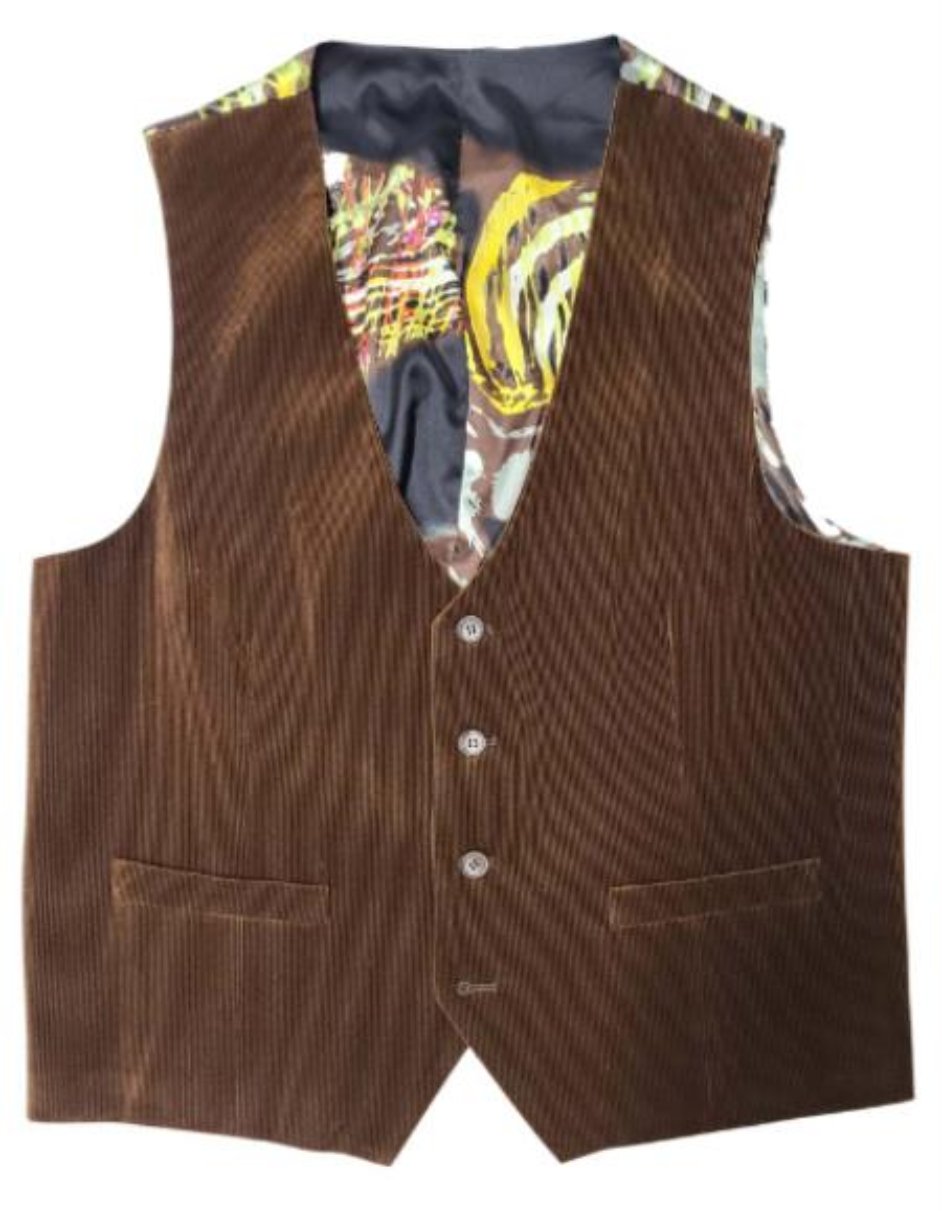 Mens Brown Slim Fit Corduroy 3pc Suit - Coat Size 38