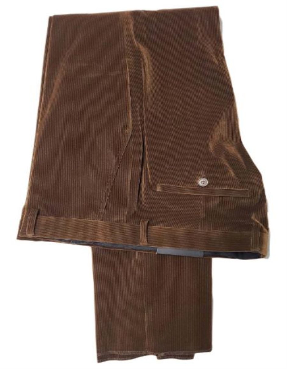 Mens Brown Slim Fit Corduroy 3pc Suit - Coat Size 38