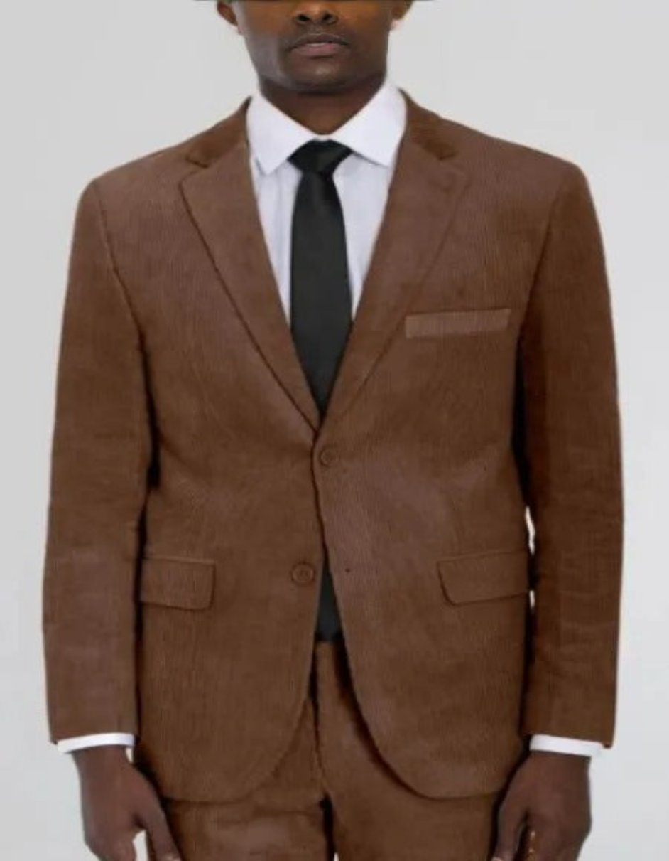 Mens Corduroy Suit Mens Brown Corduroy Two Button Suit - Coat Size 38