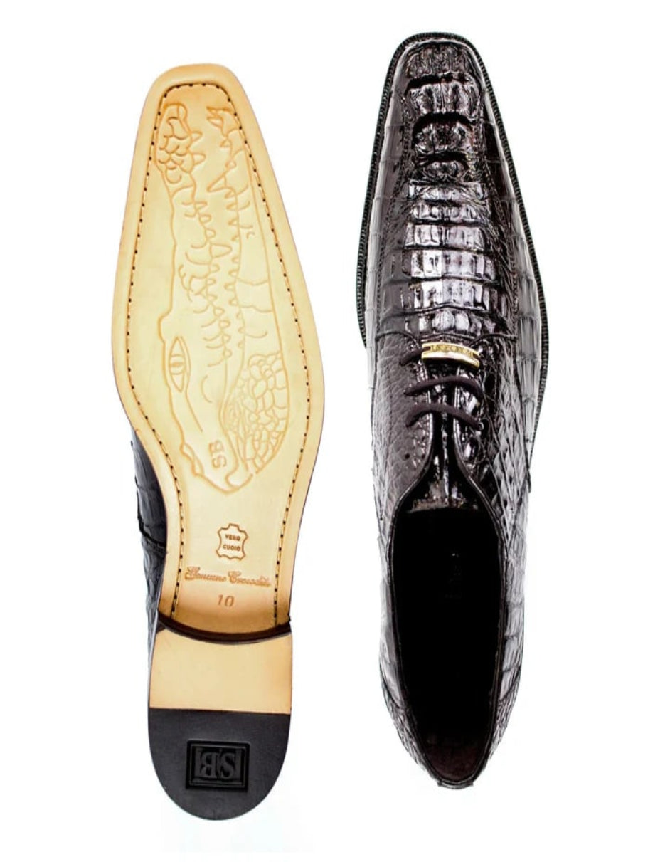 Men's Belvedere Chapo Hornback Caiman Crocodile Brown Dress Shoe - 10.5 Standard / D / Medium