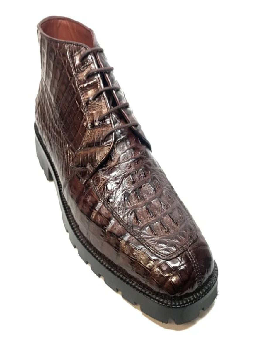 Los Altos Brown Hornback Crocodile Ankle Boots - 8