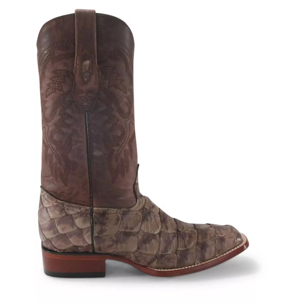 Los Altos Brown Matte Pirarucu Square Toe Boots - 8