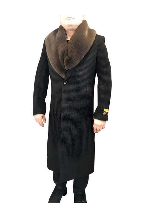 Houndstooth Cashmere Blend Overcoat ~ Long men's Dress Topcoat - Winter coat men's Brown & Black Mixed Tweed ~ Herringbone