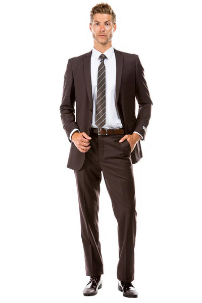 Cheap Priced Suit - Men's Basic 2 Button Slim Fit Wedding Brown Suit