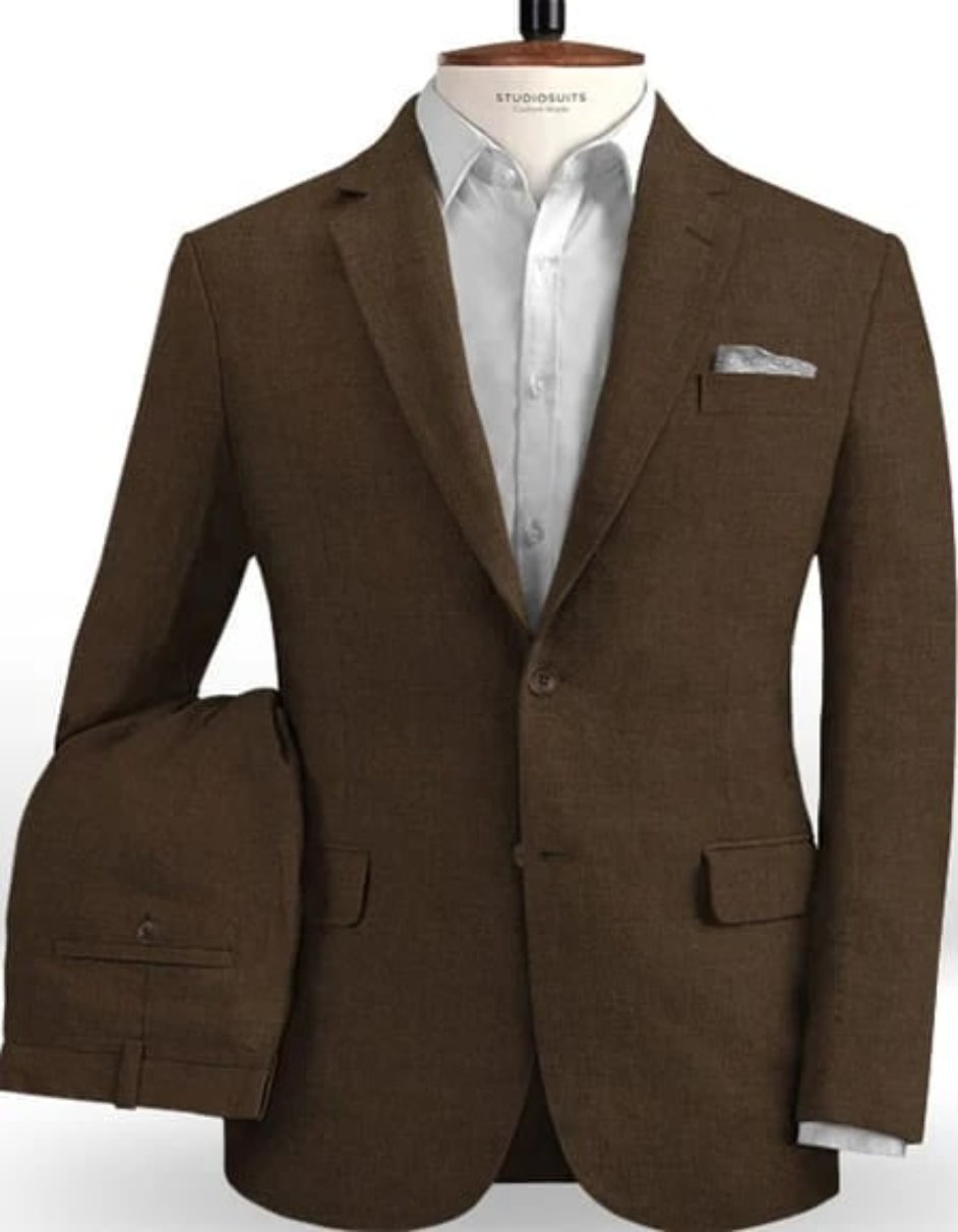 Mens 2 Button Brown Summer Suit - Linen Suit green