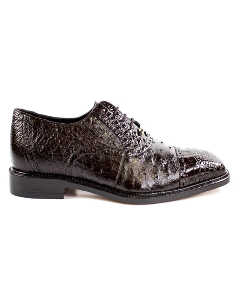 Men's Belvedere Onesto Ostrich Quill & Crocodile Cap Toe Dress Brown Shoe - US 8.5 Standard/D/ Medium / Eu:41-42
