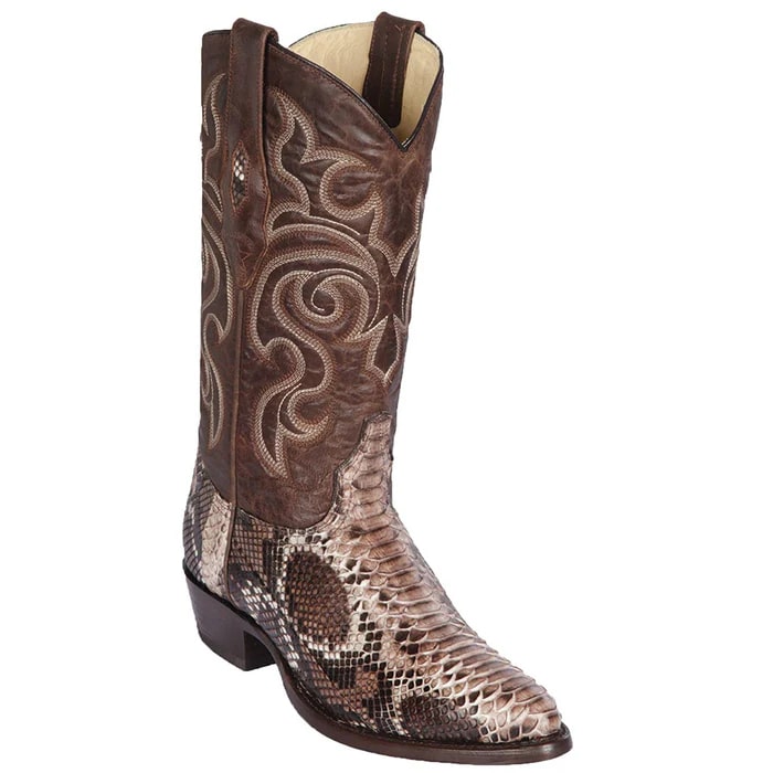 Los Altos Boots - Mens Dress Cowboy Boot - Low Priced Brown Snakeskin Boots R-Toe - in Brown - 6