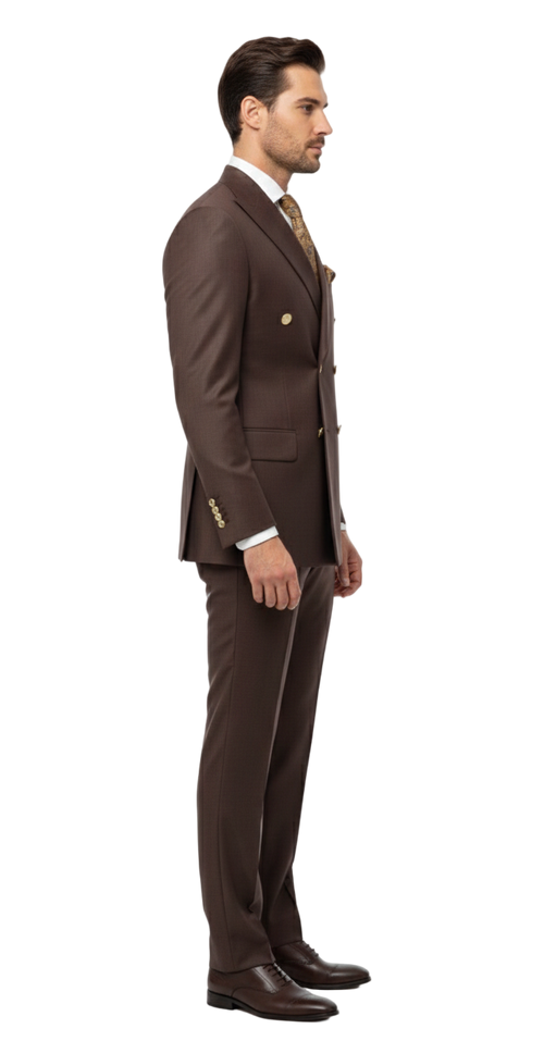 Mens Double Breasted Suits Gold Buttons - Brown Suit - Double Breasted Blazer-New Designer Collection