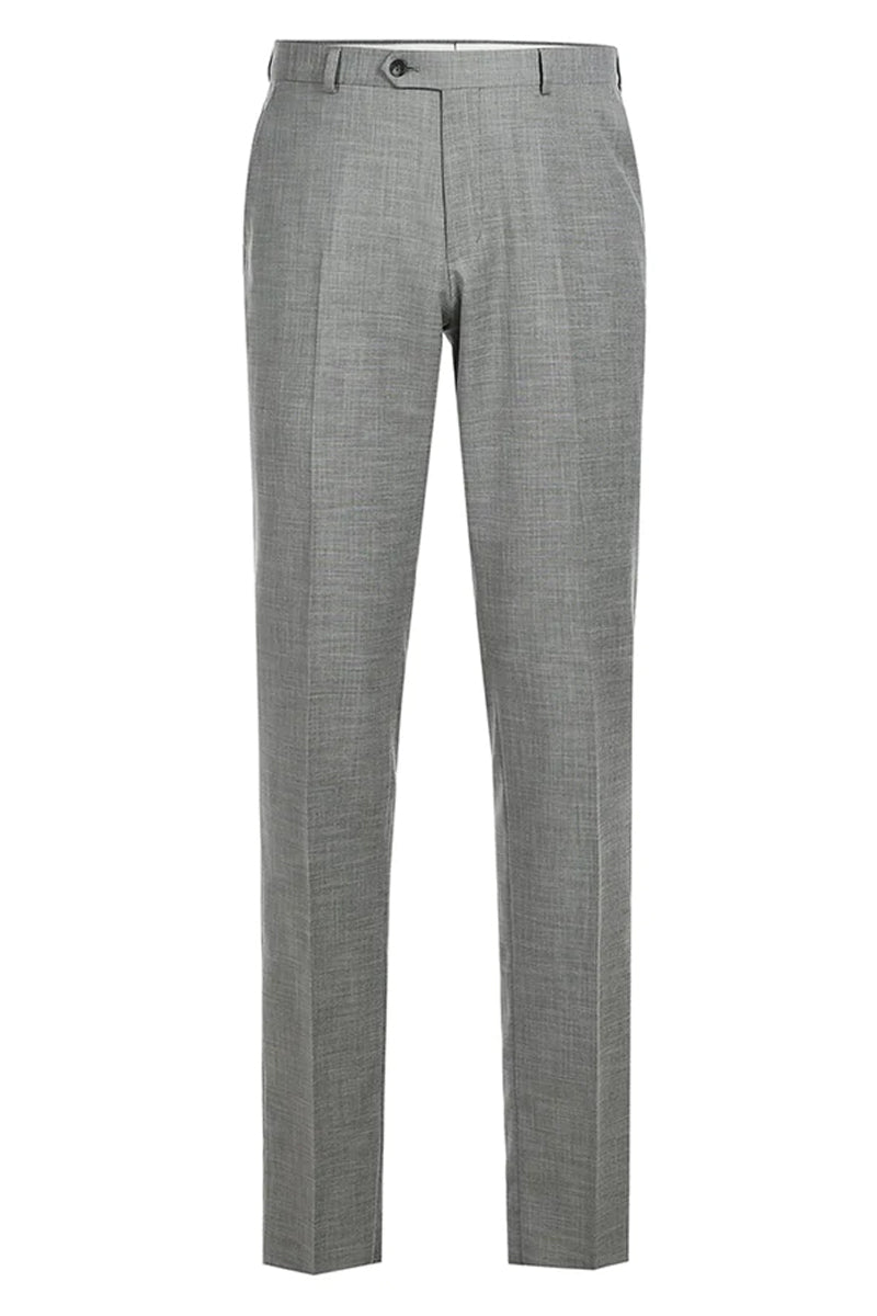 "Light Grey Slim Fit Two Button Men's Suit - Two Piece Hack Pocket"