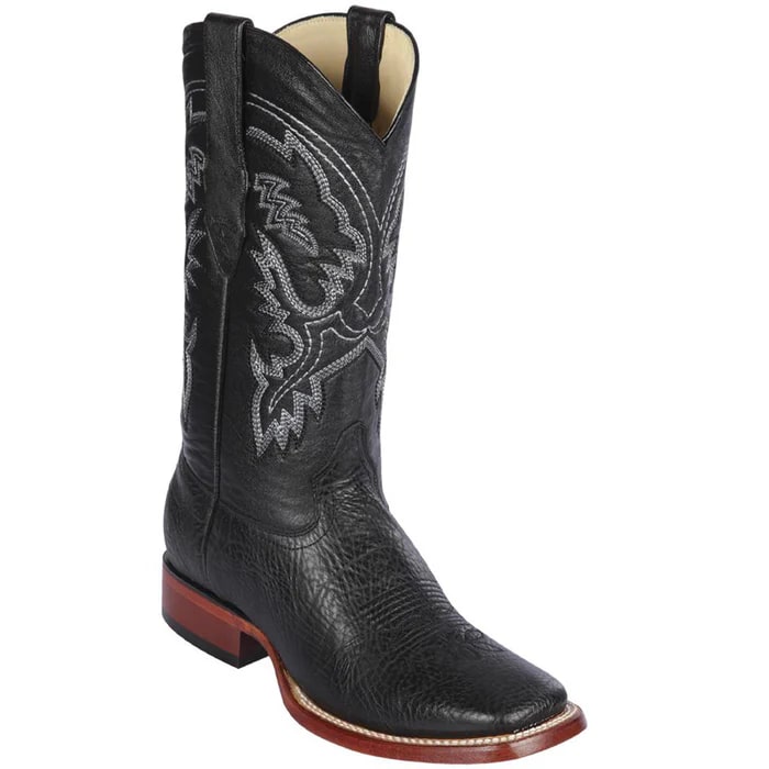 Los Altos Boots - Mens Dress Cowboy Boot - Low Priced Bull Shoulder Black Square Toe Cowboy Boots- in Black - 6