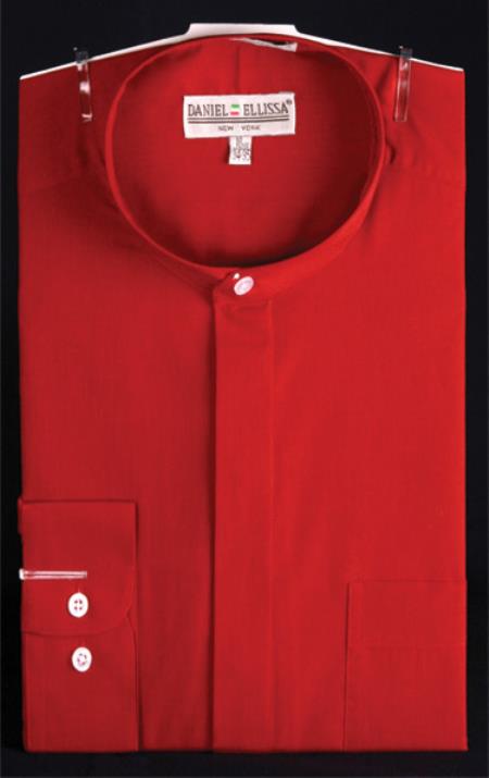Small Banded Collarless Red ~ Wine ~ Maroon Color Men's Dress Shirt