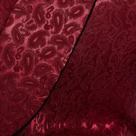Knot Side Textured Paisley 2pc Tuxedo, Burgundy - 38 Short Jacket+32 Waist Adjustable 28to34)(Height: 5 4 to5 7 )(Neck 15-16.5)S-M)