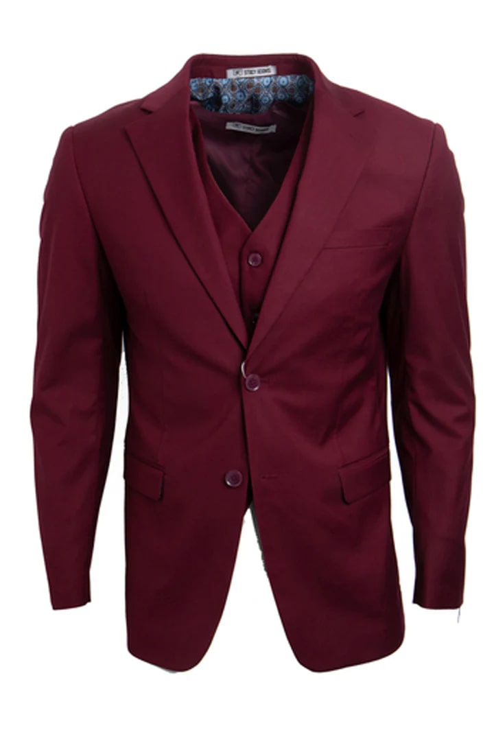 Cheap priced Suit - Men's Two Button Vested Stacy Adams Basic Burgundy Suit - 38 Short Jacket+32 Waist Adjustable 28to34)(Height: 5 4 to5 7 )(Neck 15-16.5)S-M)