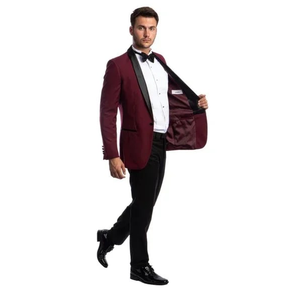 Mens Burgundy Tuxedo 2-PC Slim Fit, By Azzuro - 38 Short Jacket+32 Waist Adjustable 28to34)(Height: 5 4 to5 7 )(Neck 15-16.5)S-M)