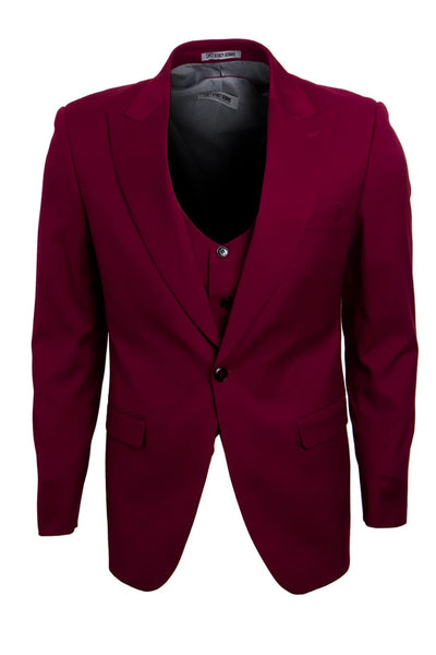 Cheap priced Suit - Men's Vested One Button Peak Lapel Stacy Adams Burgundy Suit