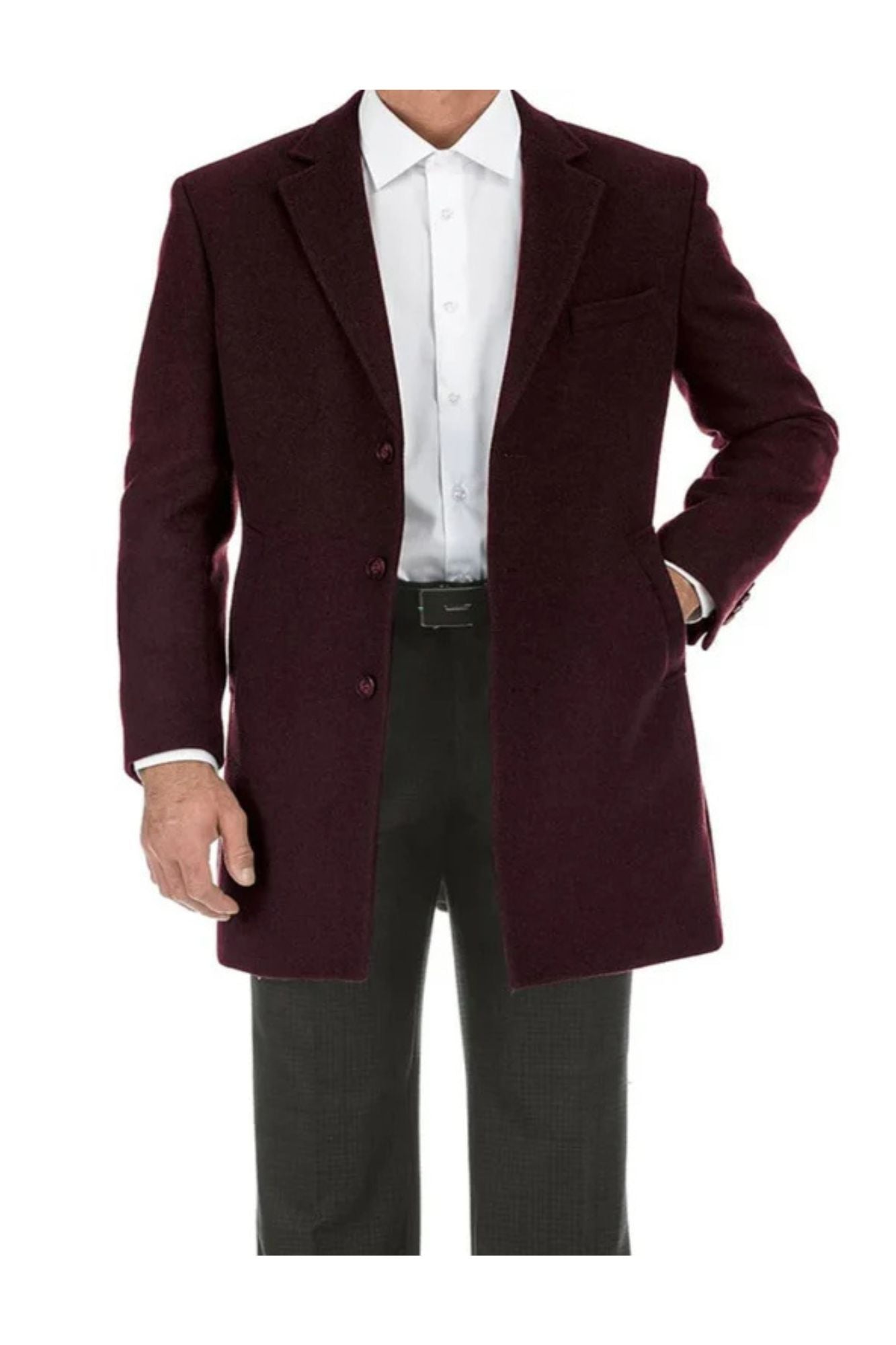 Burgundy Fall/Winter Essential Slim Fit Overcoat Wool Blend - Coat Size 38
