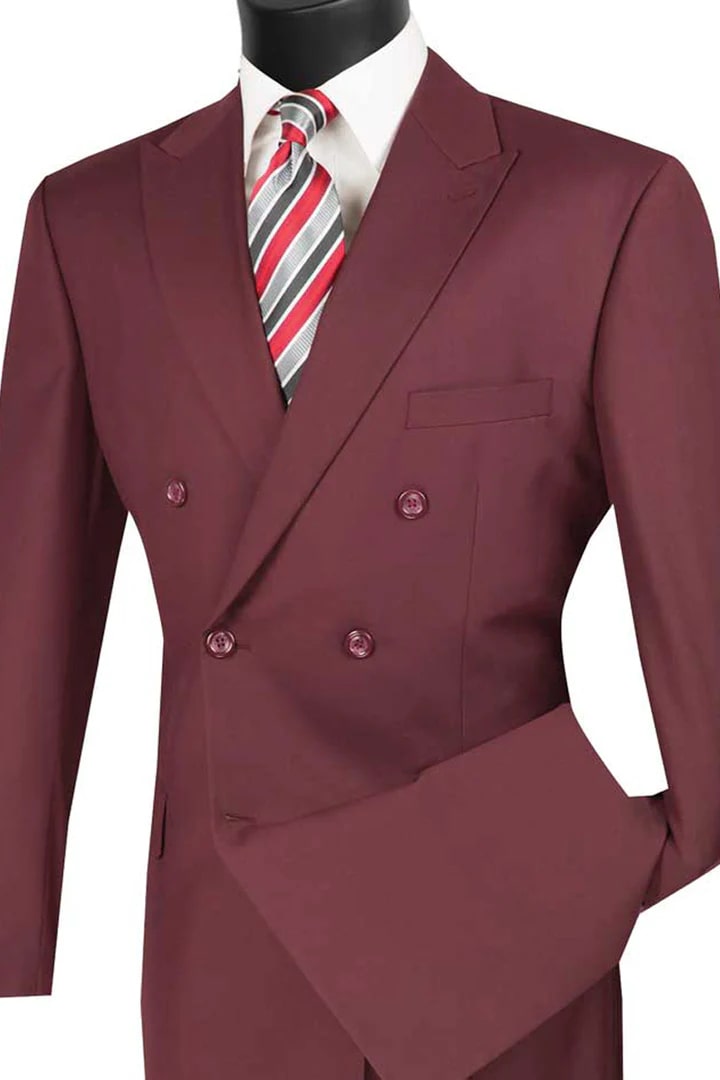 Cheap Suit - Mens Classic Double Breasted Burgundy Suit - 38 Short Jacket+32 Waist Adjustable 28to34)(Height: 5 4 to5 7 )(Neck 15-16.5)S-M)