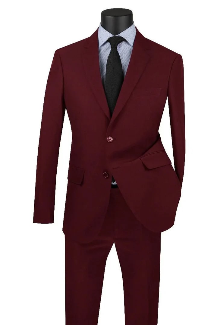 Cheap Priced Suit - Mens Two Button Modern Fit Poplin Burgundy Suit - 38 Short Jacket+32 Waist Adjustable 28to34)(Height: 5 4 to5 7 )(Neck 15-16.5)S-M)