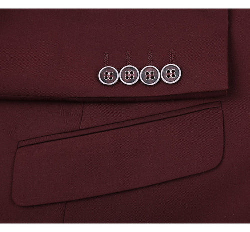 Cheap priced Suit - Mens Basic Two Button Classic Fit Burgundy Suit With Optional Vest