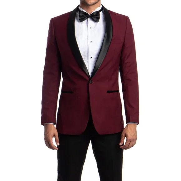 Mens Burgundy Tuxedo 2-PC Slim Fit, By Azzuro - 38 Short Jacket+32 Waist Adjustable 28to34)(Height: 5 4 to5 7 )(Neck 15-16.5)S-M)