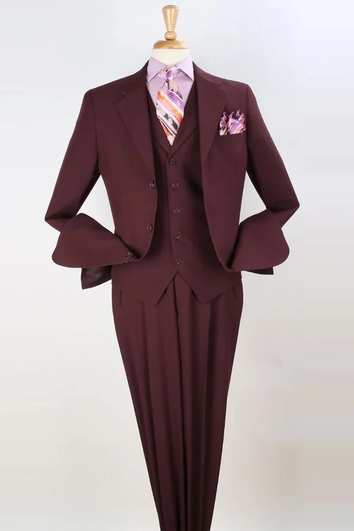 Cheap Priced Suit - Mens Three Button Classic Fit Vested Burgundy Suit